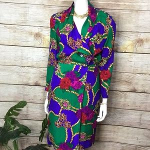 80's Adrianna Pappell Silk Baroque Print Wrap Dress